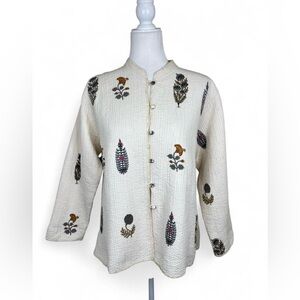 Women’s Cream Floral Button-Up Quilted Jacket